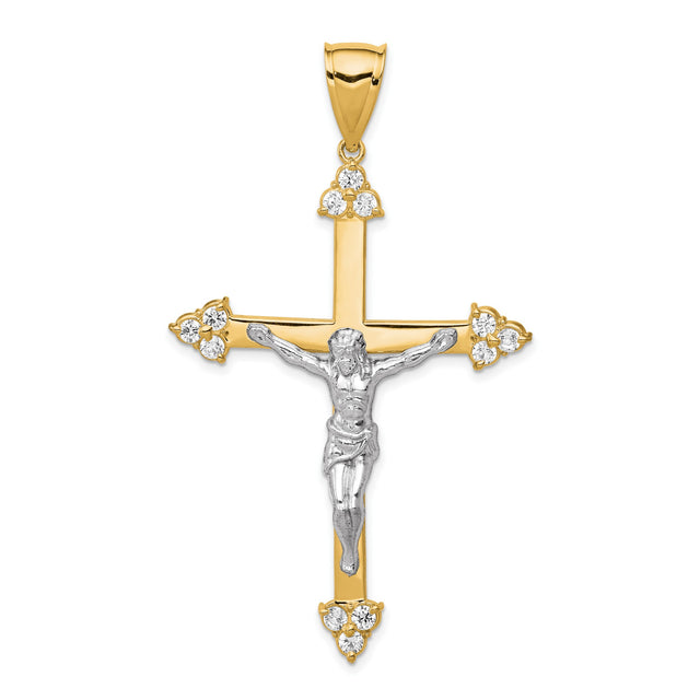 CZ Crucifix Charm Pendant in Real 10k Multi-Tone Gold