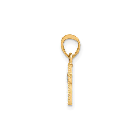 10k Yellow and White Gold Cross Pendant with Rhodium Accents, Diamond Cut, Religious Charm