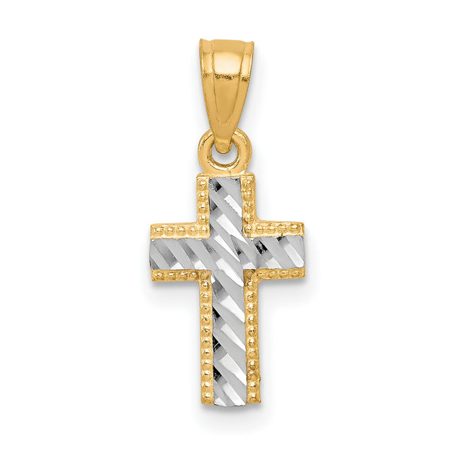 Tiny Diamond-Cut Cross Charm Pendant in Real 10k Multi-Tone Gold