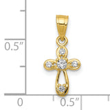 10k Yellow Gold Cross Pendant with Cubic Zirconia, Polished Religious Charm for Men and Women