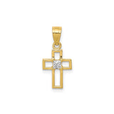 10k Yellow Gold Cross Pendant with Cubic Zirconia, Openwork Design, Unisex Religious Jewelry