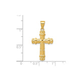 10k Yellow Gold Fleur de Lis Cross Pendant, Vintage Gothic Filigree Religious Charm