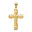 10k Yellow Gold Fleur de Lis Cross Pendant, Vintage Gothic Filigree Religious Charm