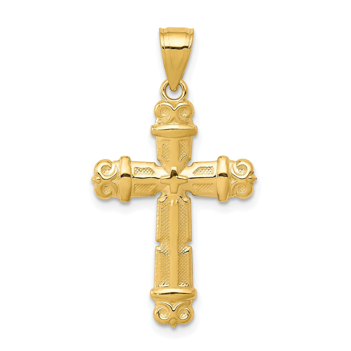 10k Yellow Gold Fleur de Lis Cross Pendant, Vintage Gothic Filigree Religious Charm