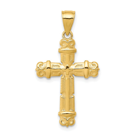 10k Yellow Gold Fleur de Lis Cross Pendant, Vintage Gothic Filigree Religious Charm