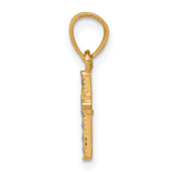 Tiny Diamond-Cut Cross Charm Pendant in Real 10k Multi-Tone Gold