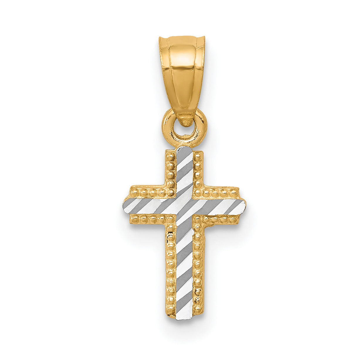 Tiny Diamond-Cut Cross Charm Pendant in Real 10k Multi-Tone Gold