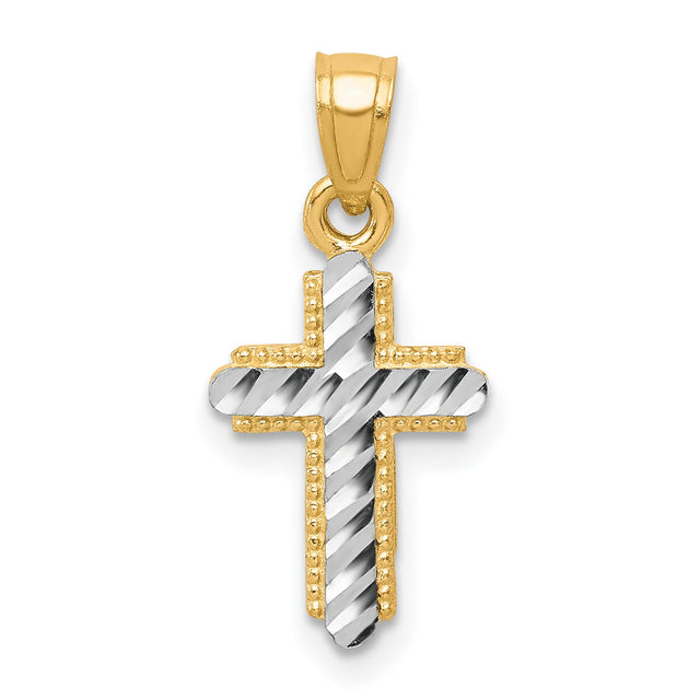 Diamond-Cut Cross Charm Pendant in Real 10k Multi-Tone Gold