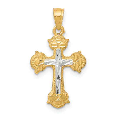 Diamond-Cut Cross Charm Pendant in Real 10k Multi-Tone Gold