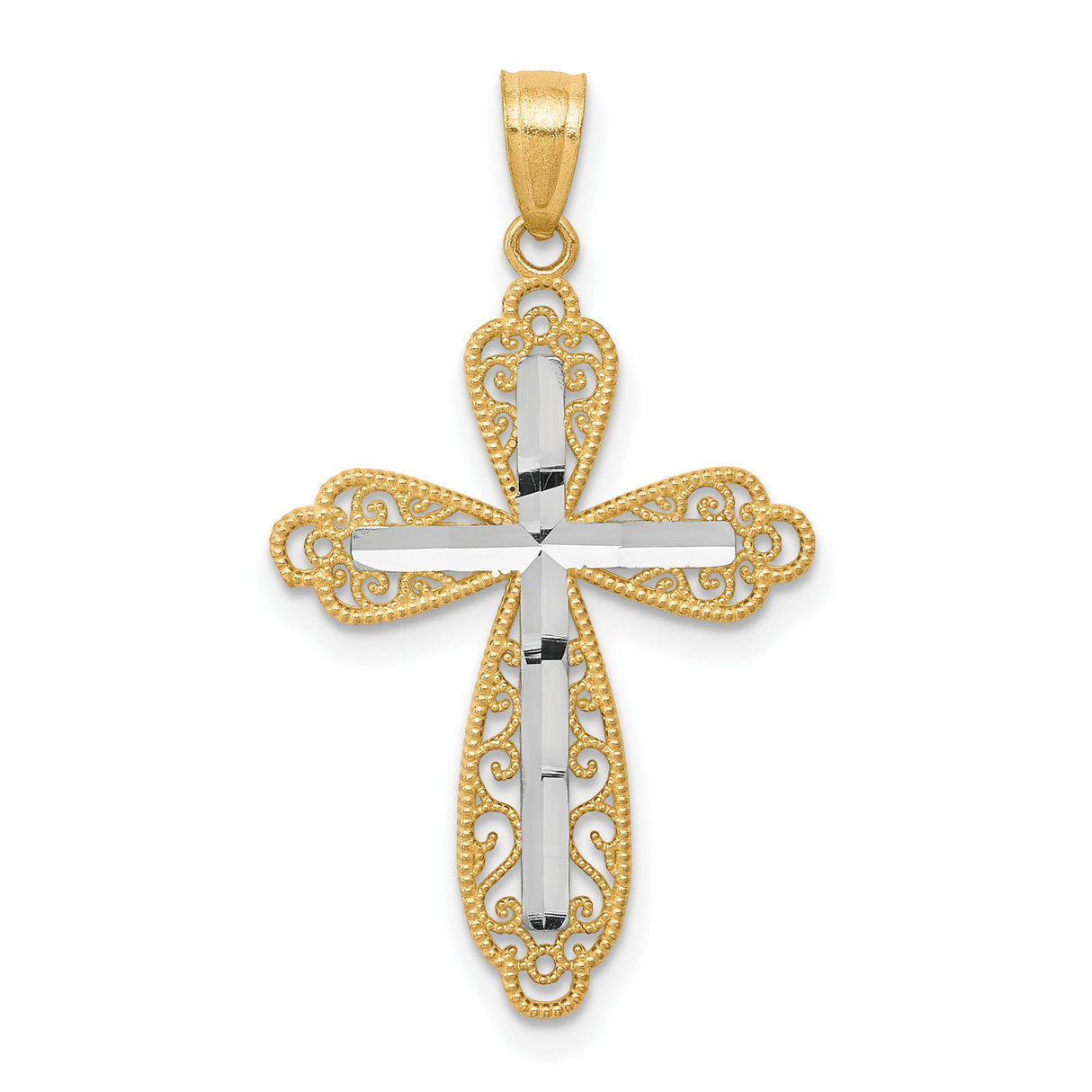 Diamond-Cut Cross Charm Pendant in Real 10k Multi-Tone Gold
