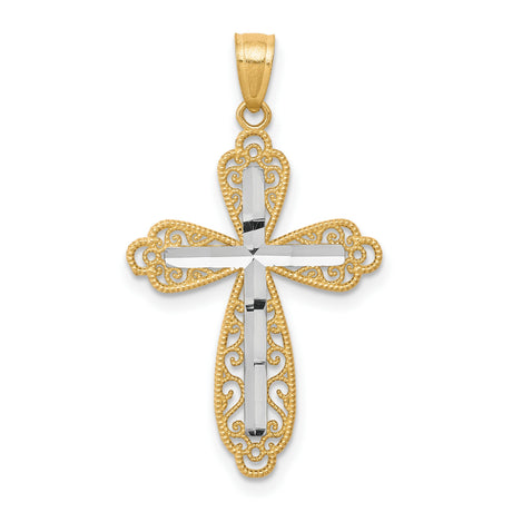 Diamond-Cut Cross Charm Pendant in Real 10k Multi-Tone Gold