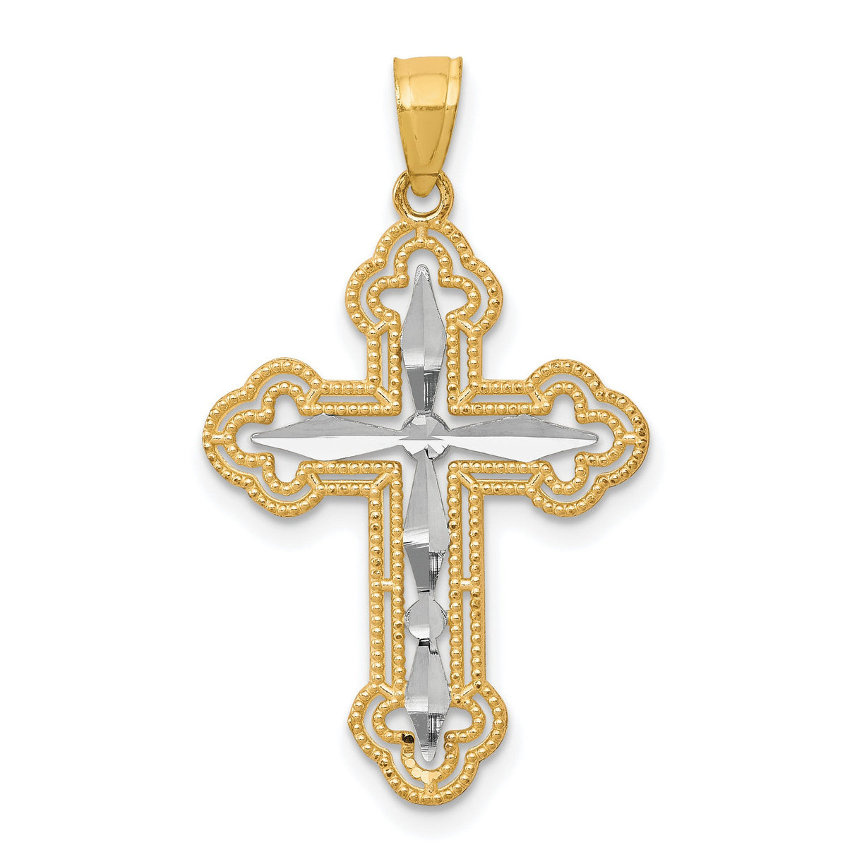 Diamond-Cut Cross Charm Pendant in Real 10k Multi-Tone Gold