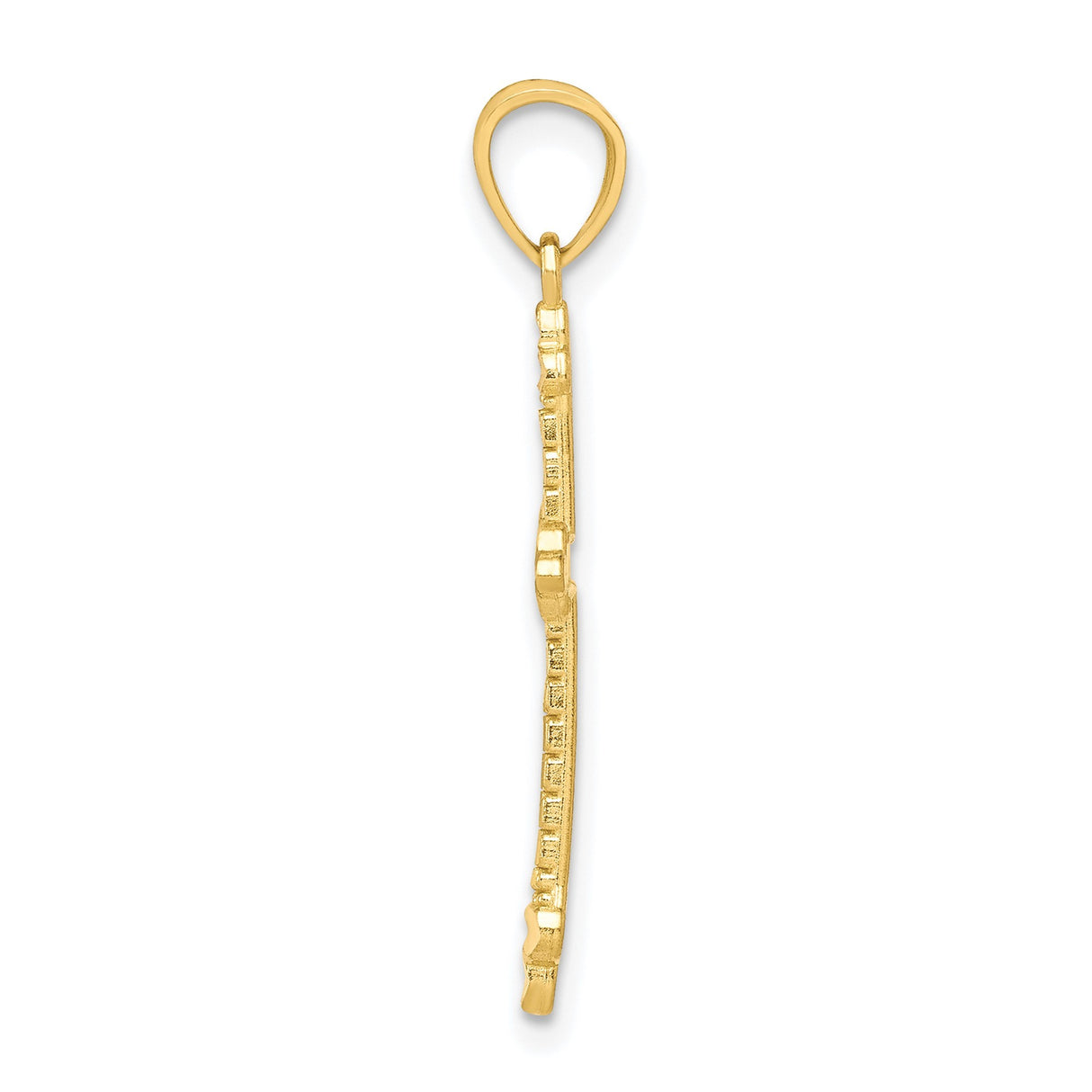 10k Yellow Gold Cross Pendant with Hammered Finish and Fleur Tips Budded Design