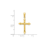 10k Yellow Gold Cross Pendant with Hammered Finish and Fleur Tips Budded Design