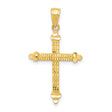 10k Yellow Gold Cross Pendant with Hammered Finish and Fleur Tips Budded Design