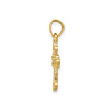 10k Yellow Gold Cross Pendant with Cubic Zirconia and Ornamental Scroll Openwork Design