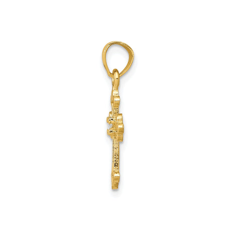 10k Yellow Gold Cross Pendant with Cubic Zirconia and Ornamental Scroll Openwork Design