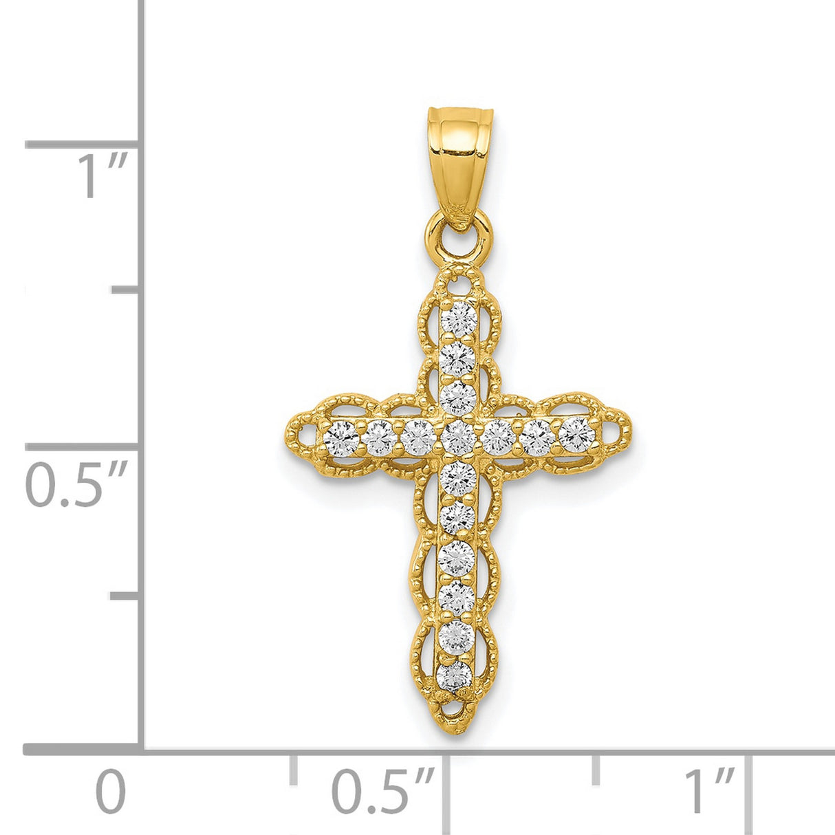 CZ Filigree Cross Charm Pendant in Real 10k Yellow Gold