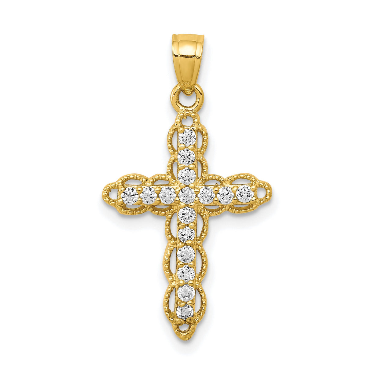 CZ Filigree Cross Charm Pendant in Real 10k Yellow Gold