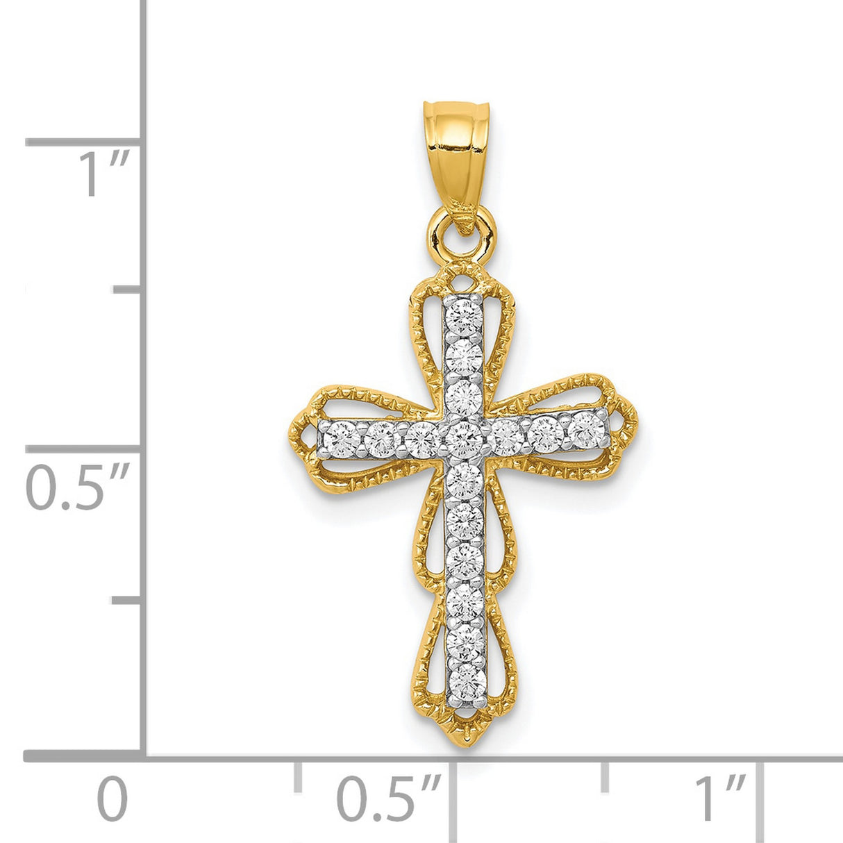 CZ Filigree Cross Charm Pendant in Real 10k Yellow Gold