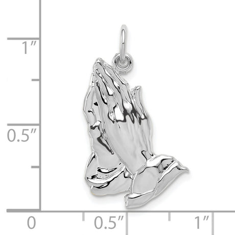 10k White Gold Praying Hands Pendant, Christian Religious Charm for Men and Women
