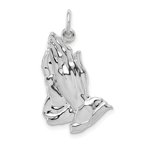 10k White Gold Praying Hands Pendant, Christian Religious Charm for Men and Women