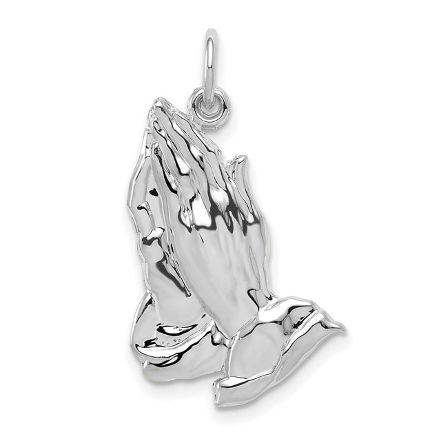 10k White Gold Praying Hands Pendant, Christian Religious Charm for Men and Women
