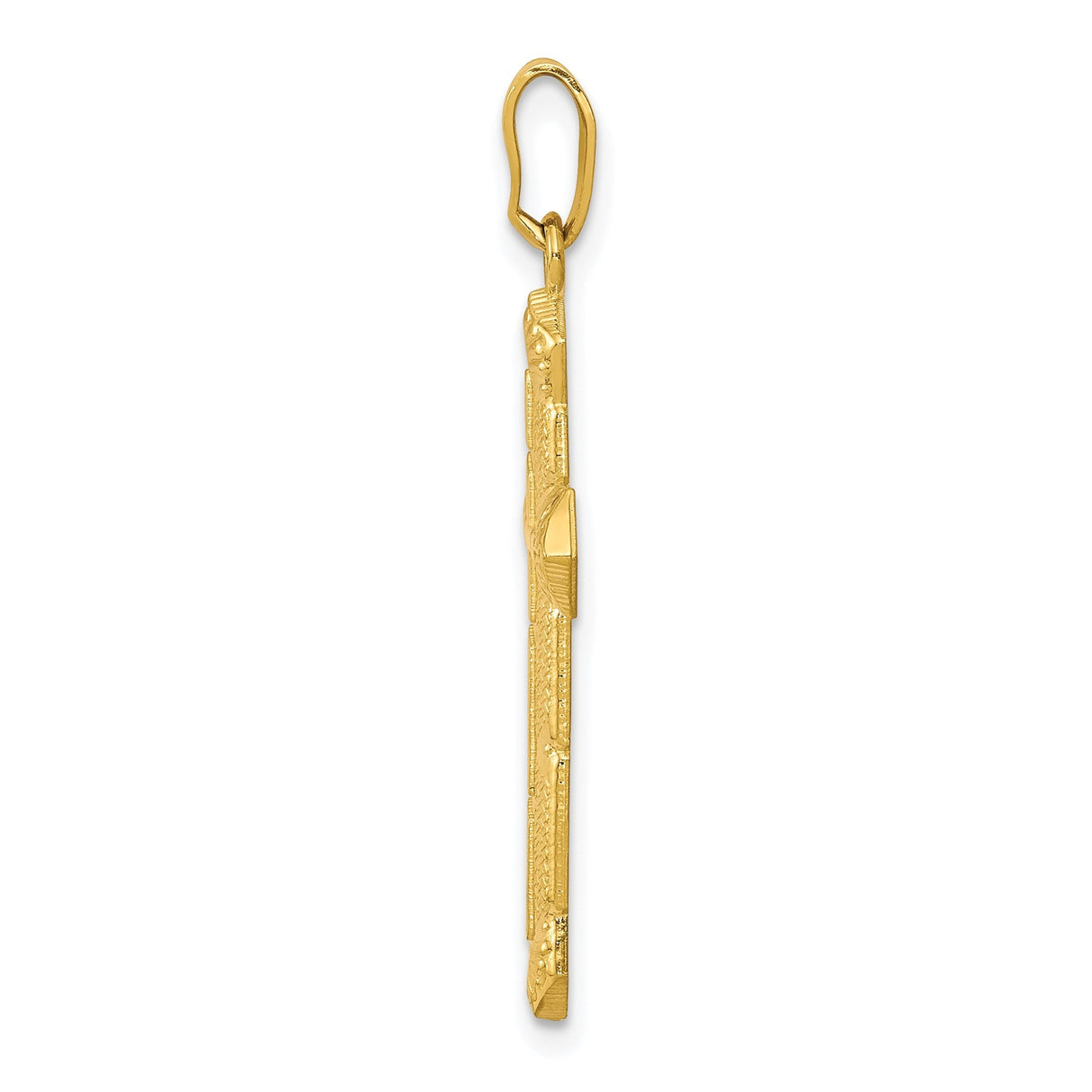 10k Yellow Gold Cross Pendant with Etched Floral Detail and Mirror Finish