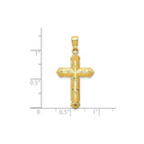 10k Yellow Gold Cross Pendant with Etched Floral Detail and Mirror Finish