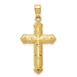 10k Yellow Gold Cross Pendant with Etched Floral Detail and Mirror Finish