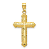 10k Yellow Gold Cross Pendant with Etched Floral Detail and Mirror Finish