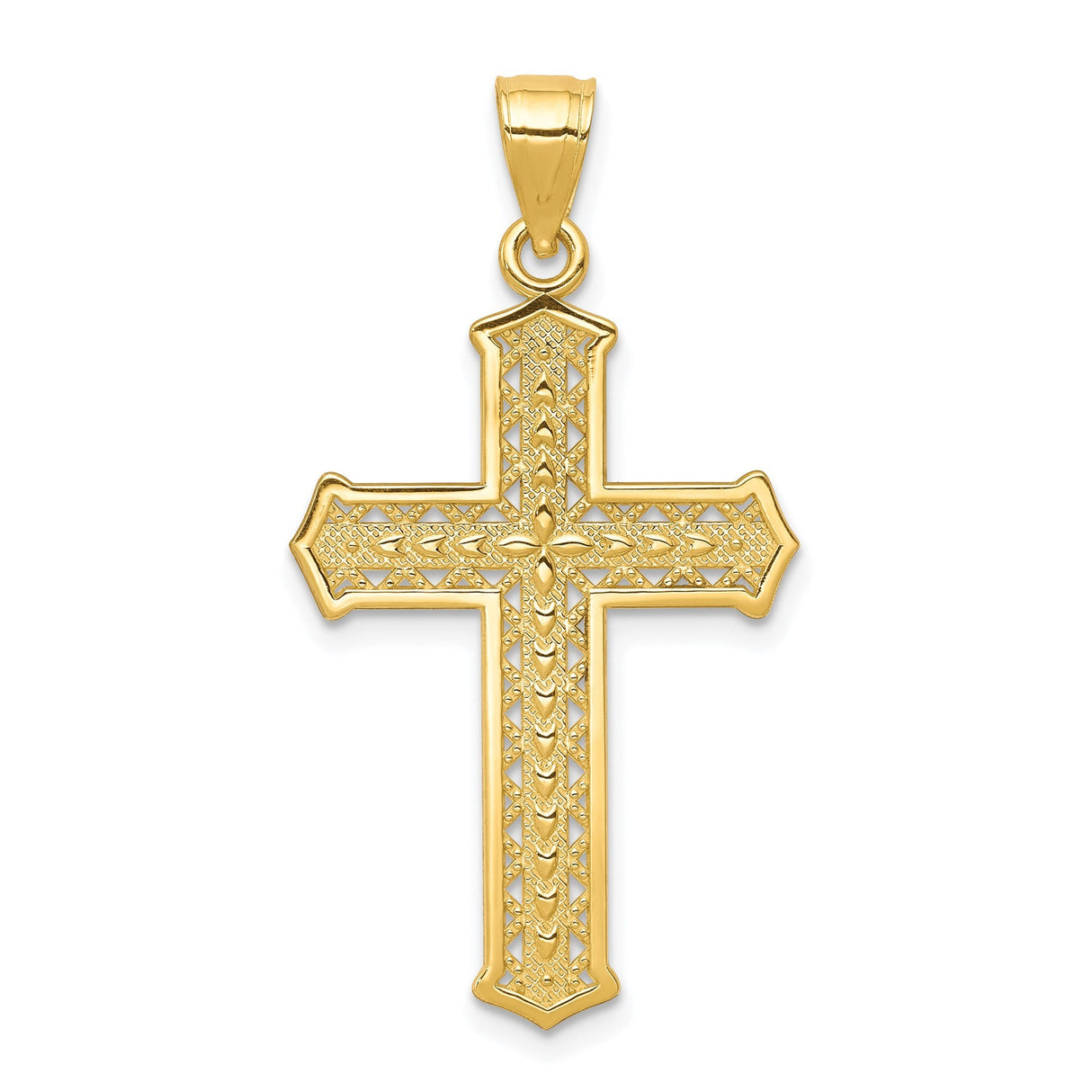 10k Yellow Gold Cross Pendant with Filigree Detail and Floral Motif for Men and Women