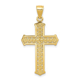 10k Yellow Gold Cross Pendant with Filigree Detail and Floral Motif for Men and Women