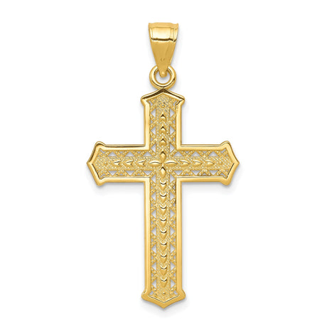 10k Yellow Gold Cross Pendant with Filigree Detail and Floral Motif for Men and Women