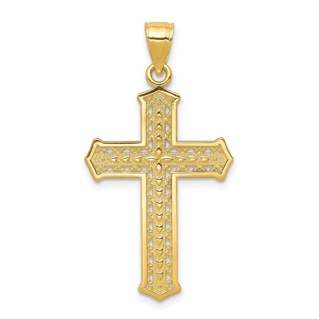 10k Yellow Gold Cross Pendant with Filigree Detail and Floral Motif for Men and Women