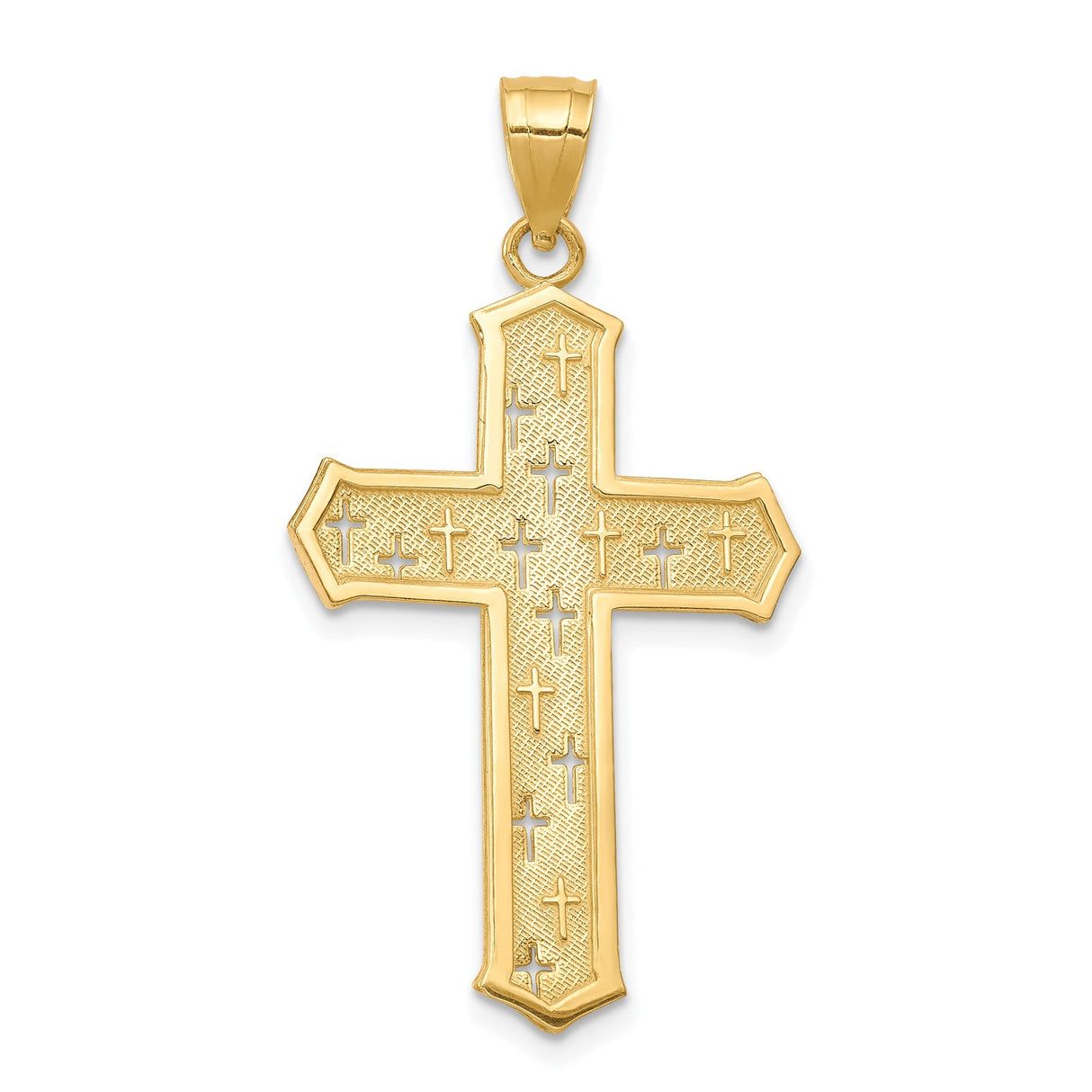 10k Yellow Gold Cross Pendant with Beveled Edge and Polished Bail for Men and Women