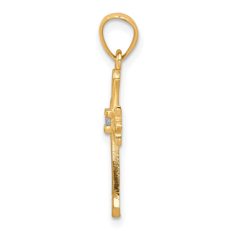 10k Yellow Gold Cross Pendant with Cubic Zirconia, High Polish Vertical Design