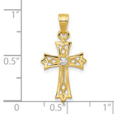 10k Yellow Gold Cross Pendant with Cubic Zirconia, High Polish Vertical Design