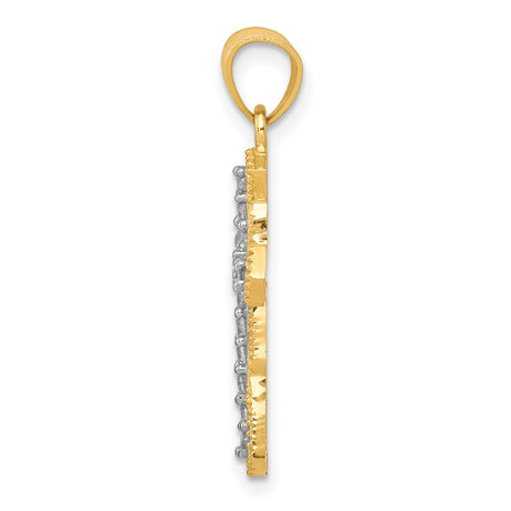 10k Yellow Gold Cross Pendant with Cubic Zirconia, Textured and Polished Finish for Men and Women