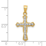 10k Yellow Gold Cross Pendant with Cubic Zirconia, Textured and Polished Finish for Men and Women