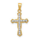 10k Yellow Gold Cross Pendant with Cubic Zirconia, Textured and Polished Finish for Men and Women