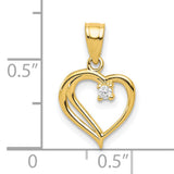 10k Yellow Gold Heart Pendant with Cubic Zirconia, Open Heart Design for Women