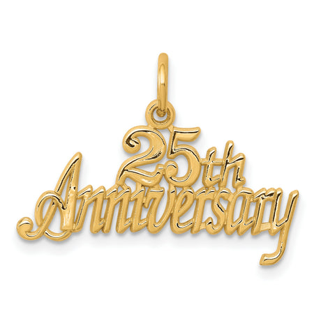 10k Yellow Gold 25th Anniversary Pendant, Elegant Script Marriage Milestone Charm for Women