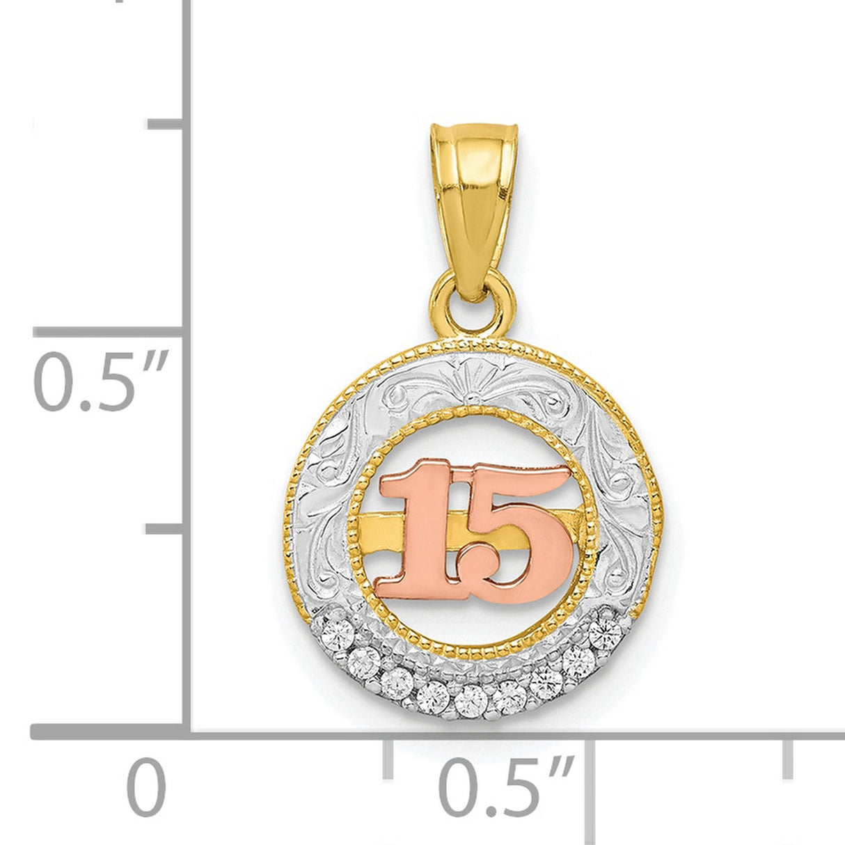 10k Two-Tone Gold Quinceañera Pendant with Cubic Zirconia and Rose Gold 15 Design