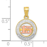 10k Two-Tone Gold Quinceañera Pendant with Cubic Zirconia and Rose Gold 15 Design