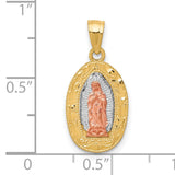 Our Lady of Guadalupe Figure Oval Charm Pendant in Real 10k Multi-Tone Gold