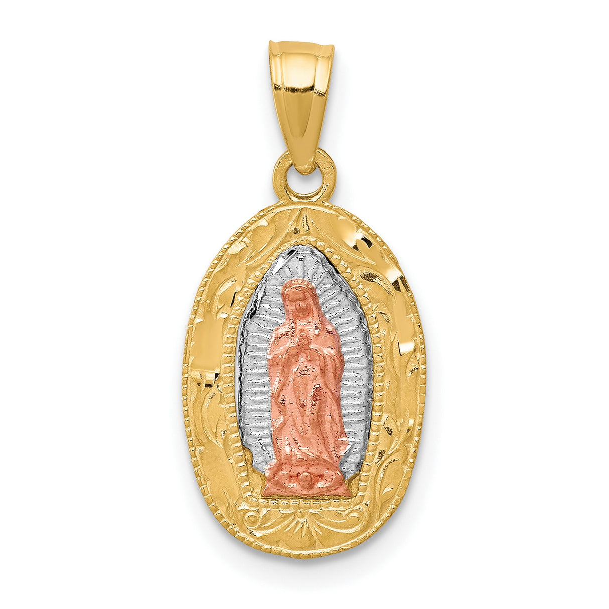 Our Lady of Guadalupe Figure Oval Charm Pendant in Real 10k Multi-Tone Gold