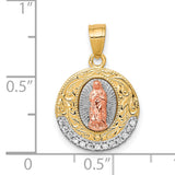 Our Lady of Guadalupe with CZ Bottom Charm Pendant in Real 10k Multi-Tone Gold