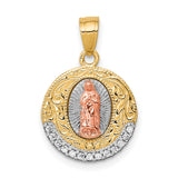 Our Lady of Guadalupe with CZ Bottom Charm Pendant in Real 10k Multi-Tone Gold