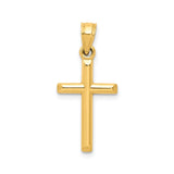 10k Yellow Gold Cross Pendant, Polished Latin Design with Tapered Bail